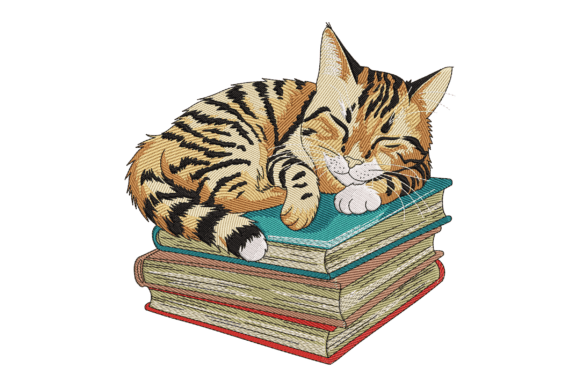 Cat Sleeping on Books Embroidery Design Review