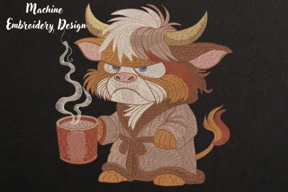 Grumpy Coffee Bull on Black Embroidery Review
